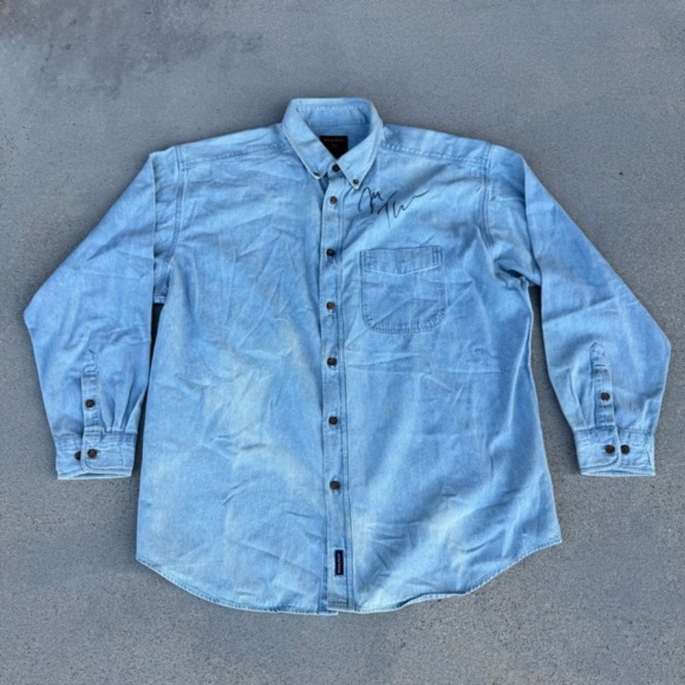 Woolrich Mens XL Light Wash Blue Denim Button Down‎ Shirt Cotton Long Sleeve
